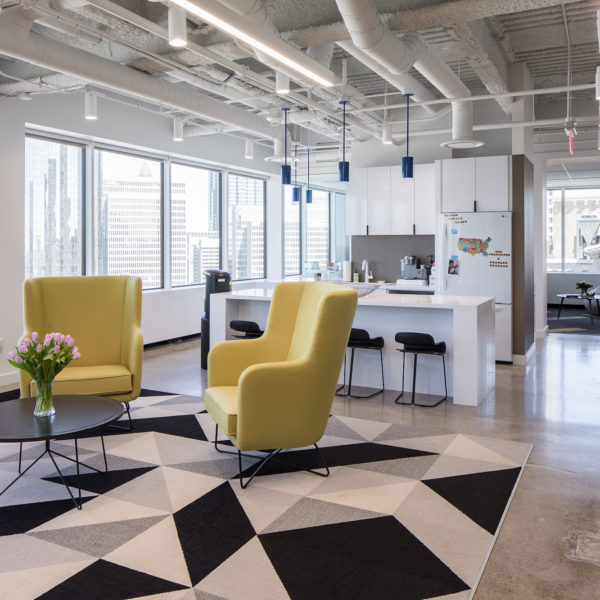 Chairs and counters break area at 100 Peachtree Street