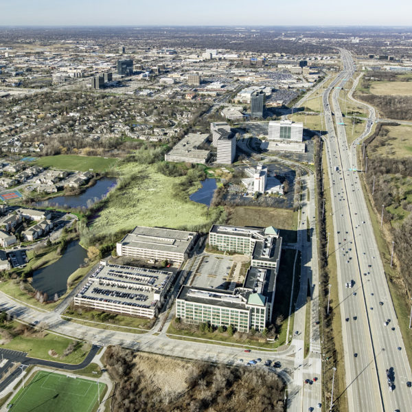 Beautiful green landscapes around the Zeller owned Woodfield Preserve Office Center near Chicago.