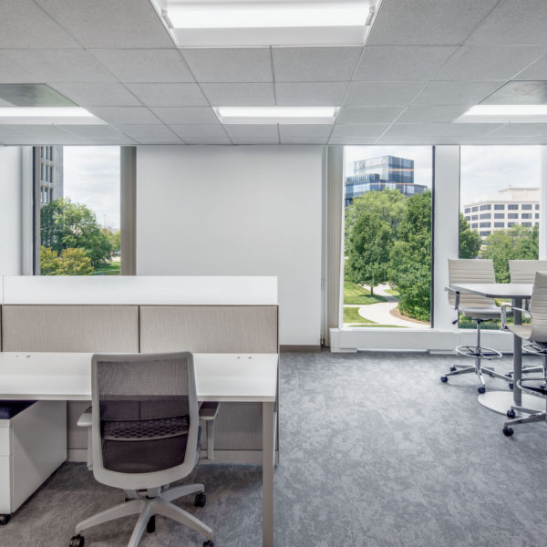 Empty spec office suite in the Zeller managed Commerce Plaza building in Oak Brook.