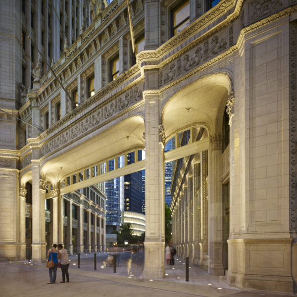 Beautiful outdoor tenant passage with columns and arches at The Wrigley Building in Chicago, IL, managed by Zeller, scaled.